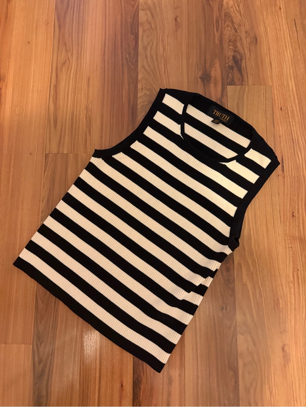 TRUTH Black & White Striped Ribbed Sleeveless Top